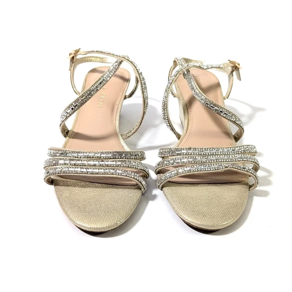Kelly & Katie Tahada Gold Rhinestone Wedge Sandals Size 8M 38.5